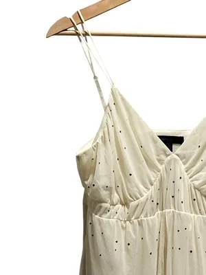 Express Mesh Y2K Babydoll Rhinestone Top Cream Size L Rave Festival Summer Retro thumbnail 5