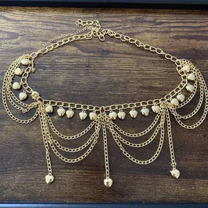 Gold Y2K Tiered Heart Charm Waist Chain Belt, Fits 22-27.5 Inches, X7GA1304 thumbnail 1