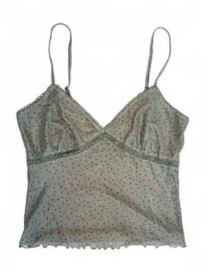 Intimately Free People Floral Camisole Top XS Lace Trim Sage Pink Boho Romantic thumbnail 1