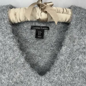 Christian Lacroix Sweater Vest Medium Fuzzy Wool Blend Gray Layering‎ Crop Boxy thumbnail 4