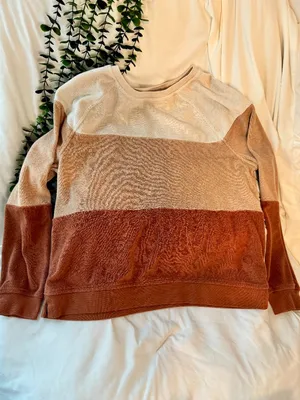 Time and Tru Colorblock Sweater Medium M 8-10 Brown Tan Cream Pullover Top thumbnail 2
