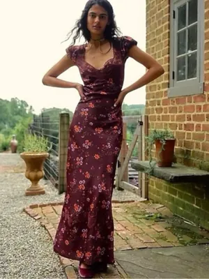 Free People Dainty Lace Retro 90s Butterfly Babe Maxi Dress in Brown Combo XL thumbnail 3