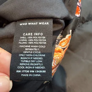 WHO WHAT WEAR Cinch Waist Floral Black Quilted Puffer Size large thumbnail 9