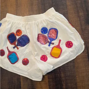 Queen of Sparkle Pickleball Sequin Athletic Running Shorts White Size Medium thumbnail 7