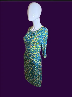 Boden Yellow, Blue & Pink Floral Scoop-Neck Midi Dress thumbnail 4