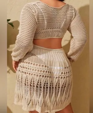 Crochet coverup dress adjustable Tan Size XXL thumbnail 3