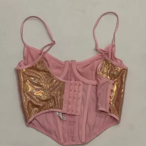 Out From Under Corset‎ Top Womens S Pink Holographic Rave Concert Metallic Boned thumbnail 2