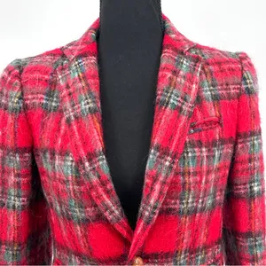 Vintage Mohair Wool‎ Blazer Women's Tartan Plaid Classic Jacket Red Size 4 Small thumbnail 2