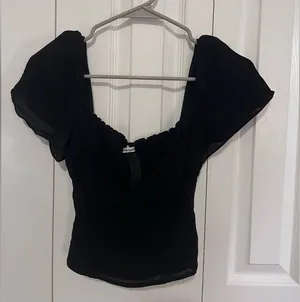 Reformation Puff Sleeve Sweetheart Blouse Black Size 2 thumbnail 1