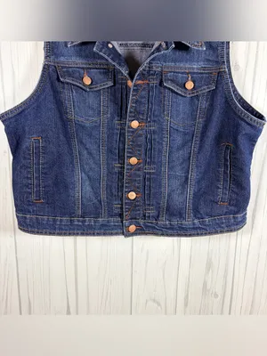 EARL JEANS Women’s Dark Blue Wash Denim Vest, XL, Western Boho thumbnail 4