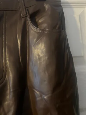 Abercrombie Women Brown Faux Leather Pants - Classic Straight Fit thumbnail 3