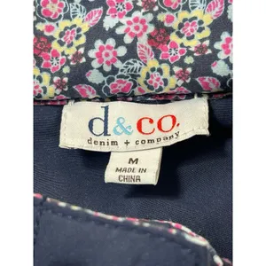 Denim & Company M Quilted Blue Floral Print Puffy Vest Pocketed Snap Button thumbnail 5