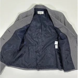 Le Suit Womens Navy Blue White Houndstooth Two Button Blazer Jacket Size 6 thumbnail 4