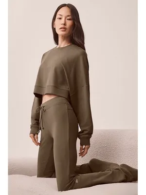 Alo Sway Bootcut Sweatpants Olive Tree High-Rise Waist Army Brown Flare Sweats M thumbnail 5