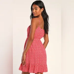 Lulu’s Grecian Getaway Red and White Print Mini Dress size large thumbnail 5