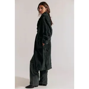 Free People Retro 70s Fox Cord Corduroy Duster Trench Coat Dark Charcoal Medium thumbnail 6