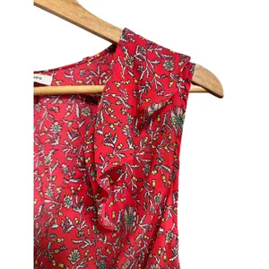 Max Studio Sleeveless red floral Top L Cottagecore Ruffle V Neck‎ Peplum thumbnail 2