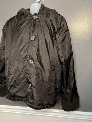 BB Dakota Jacket Womens Medium Olive Reversible Hooded Fleece Button 15099 thumbnail 7