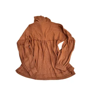 BKE Womens Oversized Thermal Henley Hoodie Rust‎ Brown Waffle Knit L thumbnail 5
