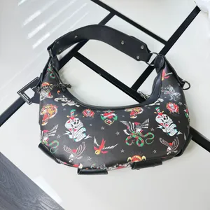 🔥 NWT Ed Hardy Y2K Tattoo Print Studded Hobo Bag Black 🖤 thumbnail 9