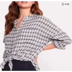 Lou & Grey LOFT houndstooth tie front cotton shirt thumbnail 1
