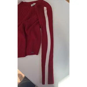 Hollister Sweater medium Red Cotton Blend Stretch Knit Fitted Ribbed streetwear thumbnail 8