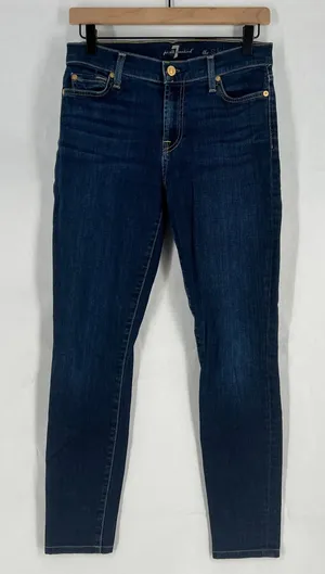 7‎ For All Mankind Jeans Womens 29 Blue Whiskering Denim Cotton Stretch Mid Rise thumbnail 1