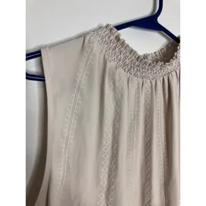 White House Black Market Blouse Womens 10 Beige Excellent Smocked Embroidered thumbnail 2