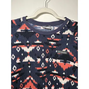 Columbia Fleece Crewneck Shirt Navy Coral Geometric Southwestern Layering Large thumbnail 3