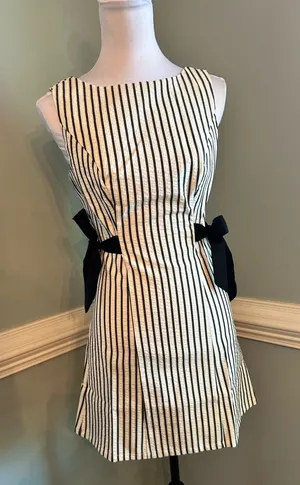 wild fable Black & White Striped Mini Dress with Side Bows thumbnail 1