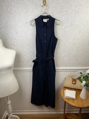 Maeve by Anthropologie Navy Halter Button-Front Sleeveless Jumpsuit - Size - 12 thumbnail 3