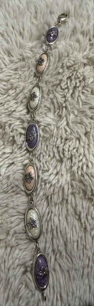 CCO Coleman Company Bracelet Sterling Silver Pink‎ Purple Gemstone 7.5" Boho 925 thumbnail 1