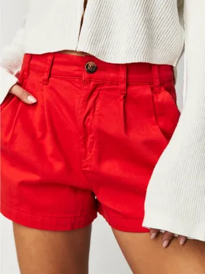 Free People Red High-Waist Pleated Shorts thumbnail 1