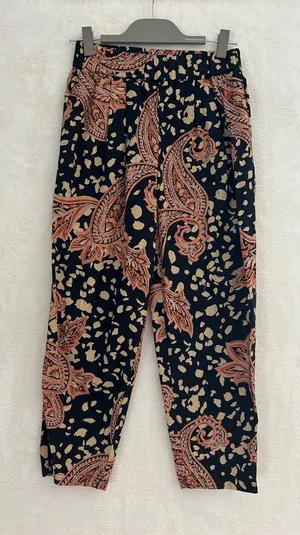 Who What Wear Womens‎ XS Paisley Spotted Print Cotton Pull On Pants Black Orange thumbnail 1
