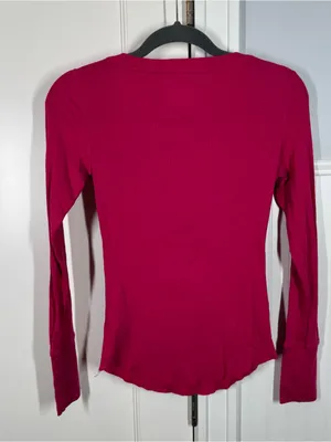 Y2K Preppy Aeropostale Long Sleeve Henley‎ Shirt Pink Slub Knit Size Medium thumbnail 5