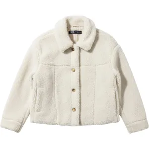 Zara Cream Faux Shearling Teddy Jacket Button Front Collared Off White Medium thumbnail 1