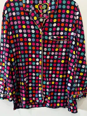 Victoria's Secret Pajama Set M Multi-Color Polka Dot 100% Cotton Button Up Pants thumbnail 4