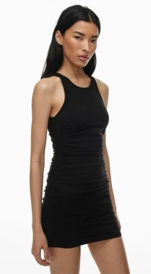 TNA Aritzia Bodycon Dress Malibu Ruched Black thumbnail 1