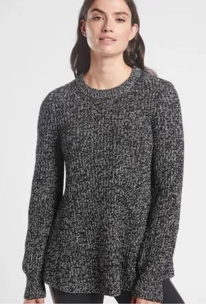 Athleta Sierra Crew Sweater Women’s Marled Black Wool Cashmere Blend Size Medium thumbnail 1