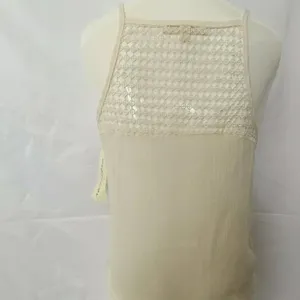NWT Rebellion Sheer Ivory Cream Colored Lace eyelet Tank Top Women's Size‎ Small thumbnail 3