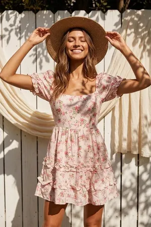 Altar'd State floral dress ruffled hem women's small thumbnail 1