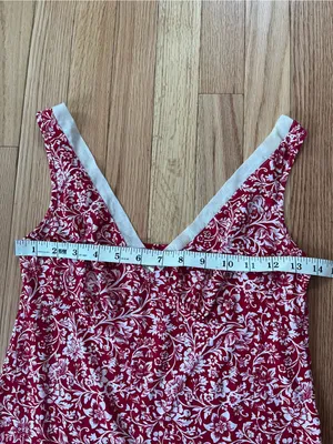 Red White Floral Print Slip Mini Dress XS Nightgown Feminine Romantic Cottage thumbnail 3