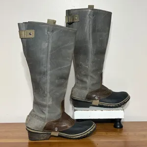 Sorel Slimboot Grey Brown Leather Tall Waterproof Winter Boots NL2007-051 6.5 thumbnail 1