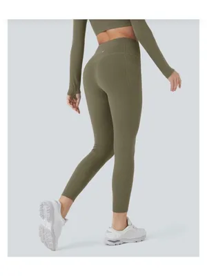 Halara XS High-Waisted Olive Green Leggings XS 7/8 Length Stretchy thumbnail 2