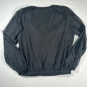 Madewell Lyric Wrap Longsleeve Top Shirt Women X-Small Black Shimmer AF678 thumbnail 9