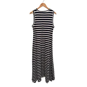 J.Crew Navy Blue White Striped High Low‎ Maxi Dress Size Small Cotton Nautical thumbnail 3