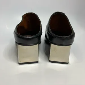 Zara square toe‎ block heel mules black leather size 36 thumbnail 7