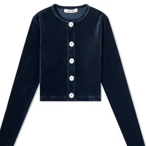 Peachy Den Celeste Velour Navy Twin Set XS $230 Cardigan + Trouser Pants thumbnail 4