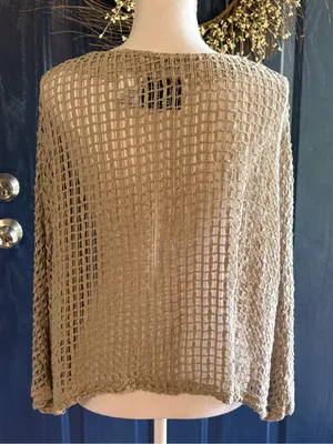 Keren Hart Beige Open Weave Crochet Cardigan L Boho Lagenlook Statement Buttons thumbnail 4
