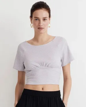 Madewell Lavender purple Short Sleeve Women's Top Shirred Crewneck Crop medium thumbnail 2